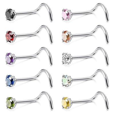 China Unique Fashion 3MM Zircon Rhinestone Septum Nose Studs Hooks Body Piercing Stainless Steel Women Indian Nose Ring for sale