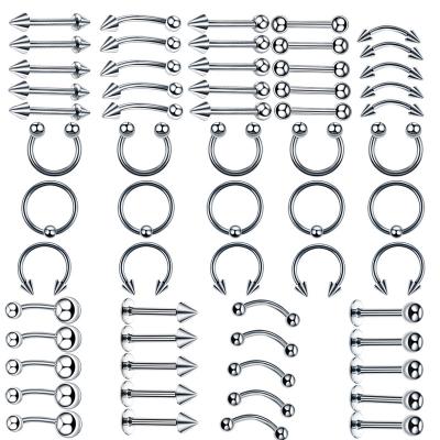 China Fashion CLASSIC Body Jewelry Mix 60PCS/Set Stainless Steel Mix 60PCS/Set Unisex Body Jewelry Piercing Eyebrow Tongue Ring for sale