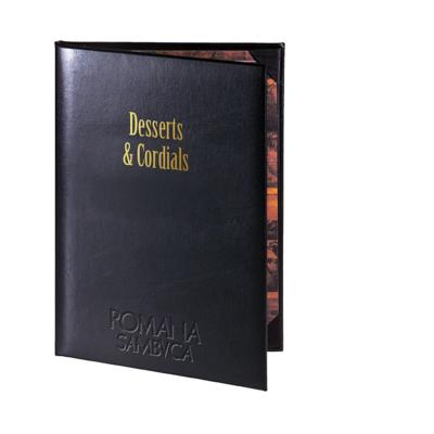 China PU Leather Hardcover Book Restaurant Menu Book Design With Transparent Pocket for sale