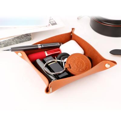 China Foldable Leather Makeup Tray For Home PU Basket Coin Key Tray Home Jewelry Storage Tray Hotel Home Restaurant for sale