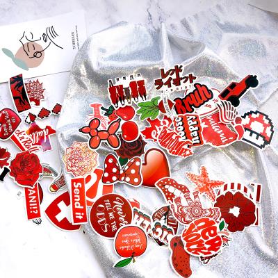 China Suitable for smooth surfaces 50 PCS Red Cute Laptop Stickers, Vsco Hydroflasks Waterproof Fashionable Aesthetic Stickers for Teens Girls Water Bottles Skateboard for sale