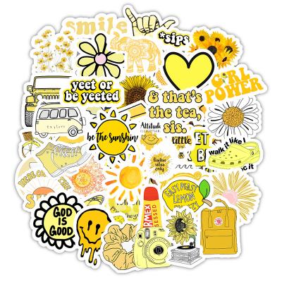 China Suitable for smooth surfaces 50 PCS Yellow Cute Stickers, Vsco Hydroflasks Waterproof Fashionable Aesthetic Stickers for Teens Girls Water Bottles Skateboard for sale