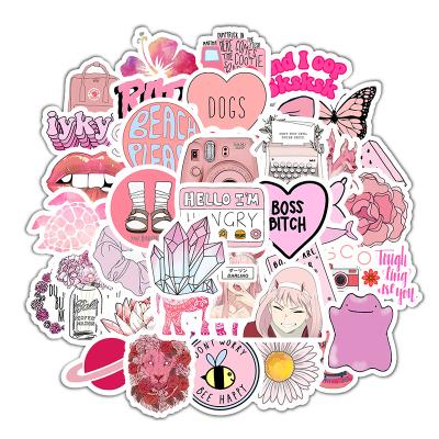 China Suitable for Soft Surfaces 50 PCS Pink Cute Laptop Stickers, Vsco Hydroflasks Waterproof Fashionable Aesthetic Reusable Luggage Stickers for Teens Girls for sale