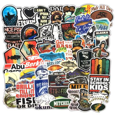 China Suitable for soft surfaces 51 sheets/bag fishing tackle box fishing boat stickers for suitcase for sale