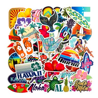 China Suitable for smooth surfaces 50 Pcs Hawaii Aloha Sticker Pack Beach Vacation Hawaii Decals For Laptops Water Bottles Luggage for sale