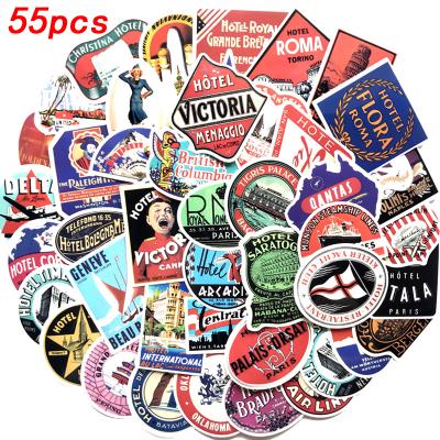 China Suitable For Soft Surfaces 55 PCS Waterproof Popular Trend Retro Skateboard Suitcase Graffiti Vinyl Sunscreen Style Diary Stickers for sale