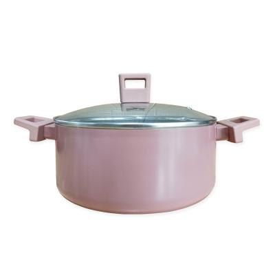 China Sustainable 24cm aluminum stock pot non-stick coated stock pot with glass lid high appearance horizontal deep stock pot for sale