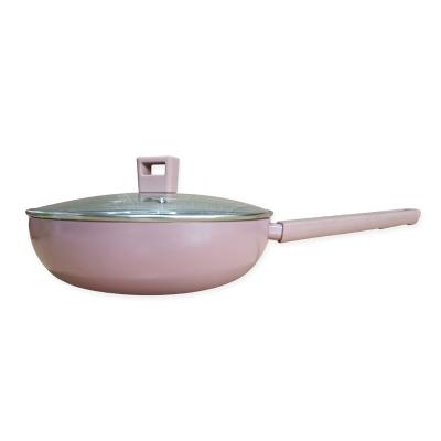 China Sustainable 28cm aluminum wok with glass cover coating wok coating can be customized long handle easy to use low MOL for sale