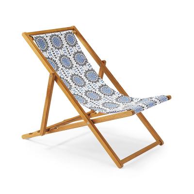 China Durable Stable Promotion Custom Logo Printed Wooden Outdoor Adjustable Foldable Pool Furniture Deck Patio Garden Sling Lounger for sale