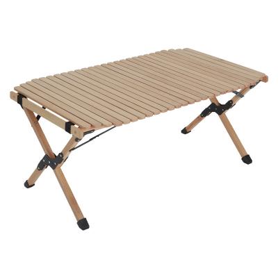 China 2021 New Durable Premium Multifunctional Portable Foldable Folding Durable Beech Wood Egg Roll Table Outdoor Camping Wooden Table for sale