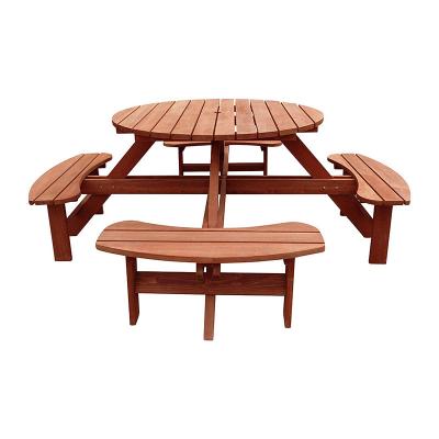 China China Zhejiang luxury design durable stable manufacturer 8 seater around solid outdoor pine wood picnic garden table and bench for sale