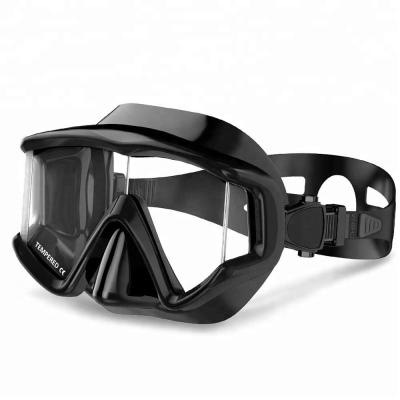 China Freediving/spearfishing/diving/snorkeling Full Sight Anti-fog Silicone Tempered Glass Breathable Mask Three Lens Dive Swimming Mask for sale