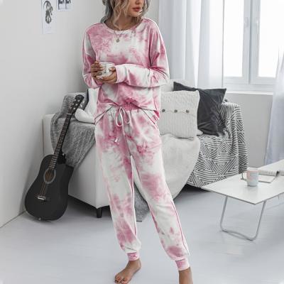 China QUICK DRY Women's Autumn Clothes Tie Dye Two Piece Long Sleeve Casual Sweater Pant Lounge Set for sale