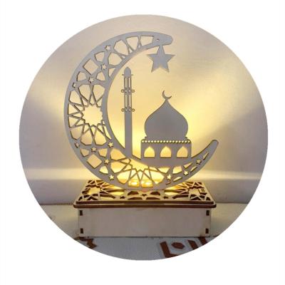 China Wooden Led Light DIY Handwork Battery Cable Light Eid Mubarak Muslim Outdoor Ramadan Led Night Light for sale