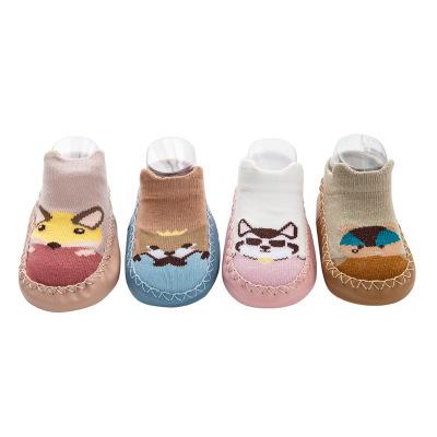 China Viable newcomer knit cute animal prewalker toddler socks with unique anti slip kids baby shoe leather socks for sale