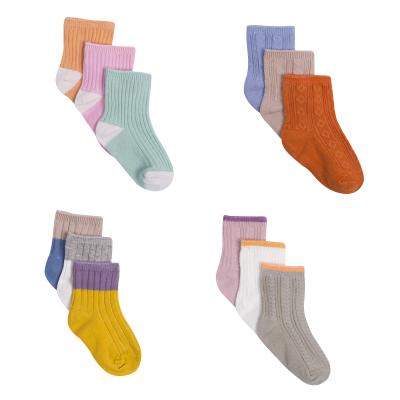 China Viable 3 pairs set basic type plain color double needle baby kids children short socks to make your own socks for sale