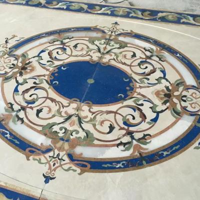 China Modern waterjet marble tile floor tiles pattern in dark blue and beige waterjet for sale