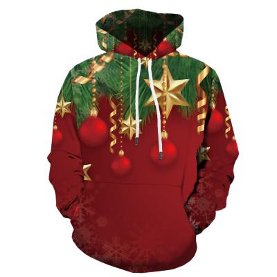 China 2021 Terry Christmas Pattern Mens Pullover Hoodie Drawstring Printed Sweatshirt Anti-wrinkle Wholesale for sale