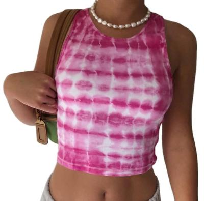 China Anti-pilling Custom TIE DYEED Sleeveless T Shirt Women Sexy Short Sleeve T-shirt 100% Cotton for sale