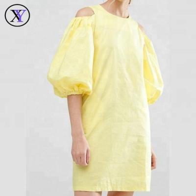 China Latest Style 100% Cotton Anti-Static Korean Plain Yellow Simple Dress for sale