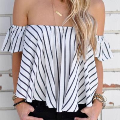 China Short-sleeve Summer euramerican new style women sexy stripes bare shoulders top for sale