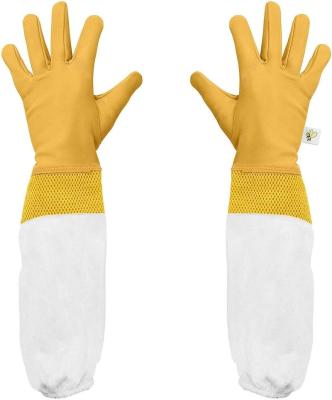 China Honey Bee Keeping Work Gloves Beekeeping Goat Skin Long Sleeve Canvas Leather Cuff Beekeeping Equipment Leather Bee Keeping Glove for sale