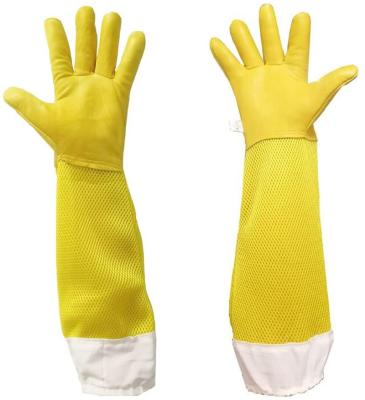 China Protective Beekeeping Gloves Goat Skin Anti Mesh Sleeves Elastic Cuff Leather Beekeeping Bee Keepers Breathable Yellow Beekeeping Gloves for sale