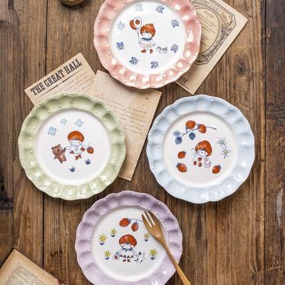 China Girly Hand Painted Ceramic Tableware Heart Food Dim Sum Cake Stocked Western Dish for sale