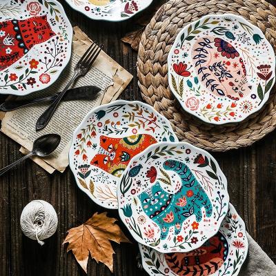 China Creative Cartoon Cat Dinner Dish Cake Stocked Ceramic Hand Painted Dim Sum Plate Pasta Dish Pasta Fruit Bowl for sale