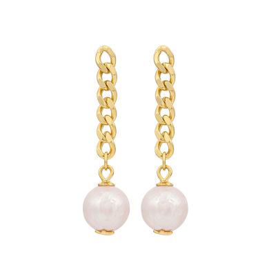 China Daidan 18K Nickel Free Lead Gold Plated Pearl Earrings Wholesale New Trend Cuban Chain Link Sterling Silver Stud Long Earrings for sale