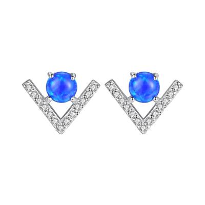 China Fashionable Hot Sales 2021Jewwelry Women's Earrings V Shaped 925 Sterling Opal Earrings Silver Earrings for sale