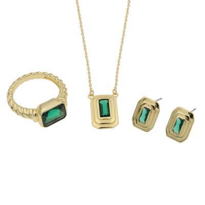 China Custom Gold Plated Daidan Blue Stone Rectangle Choker Green Jewelry Lead Free White Zircon Pendant Necklace Gold Plated for sale