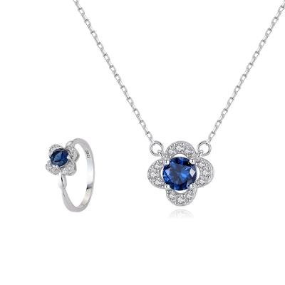 China Sterling Silver CLASSIC 925 Jewelry Blue Zircon Necklaces Rings Flower Shape Jewelry Sets for sale