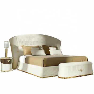 China Scandinavian Luxury Postmodern Leather Storage Bed Bedroom Furniture Set Metal With Gold Plating for sale