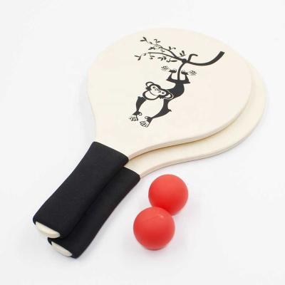 China Sponge children's toy racket paddle ball game beach racket set sticker printing BAL racket-2 - wooden mesh beach racket set -2 bag PA008 for sale