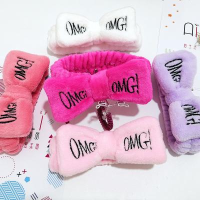 China Korean Style/Korean Style Wholesales Cute Women Girls Face Washing Plush Headband OH GOD MY Brand With Letters Makeup Elastic Hair Bands for sale