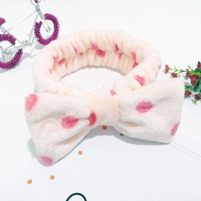 China Korean Style Fleece Shower Headband Bow Plush Stripe Wash Stitch Makeup Coral Hair Band/Korean Style HOT Selling for sale