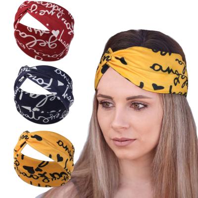 China New sporty wide brim crossover headband bohemian printed knitted sweat-absorbent hair band for sale