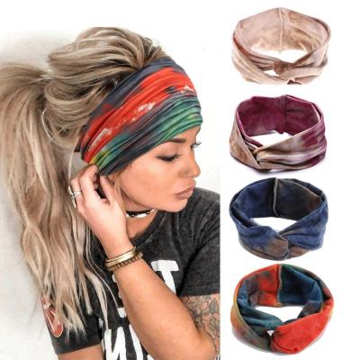 China Boho fashionable style sports elastic headband ladies dye knotting cross-edge turban suitable for everyone for sale