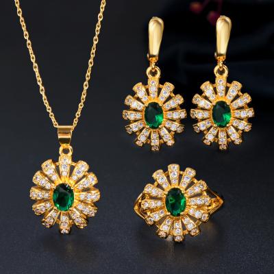 China Trendy Gold Plated Jewelry Set 2021 Women Gift Sets Earrings Ring Jewelry Necklace Sets For Girls for sale