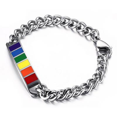 China TRENDY 10MM Stainle Rainbow Bracelet Jewelry Men's Steel Bracelets Gay and Lesbian Pride Bracelet for sale