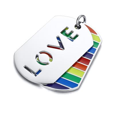 China FASHIONABLE 2 Pcs Set Jewelry Stainless Steel Rainbow Dog Plate Gay Pride Necklace for sale