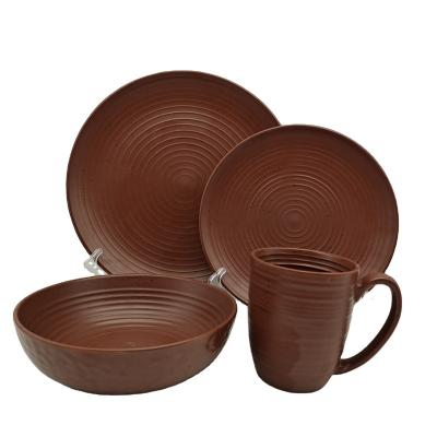 China Viable wholesale ceramic moq 10 reactive luster purplish red embossed ceramic dinner set dinnerware sets for sale