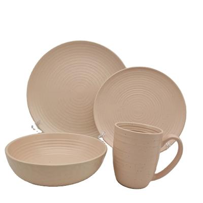 China Viable wholesale cheap ceramic moq 10 glaze reactive luster beige embossed ceramic dinner set of dinnerware sets for sale