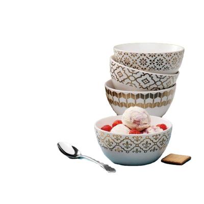 China Hot Sale 6 Inch Viable Cheap Metal Decal Embossed Gloss Ceramic Bowl Stock With Decoration for sale