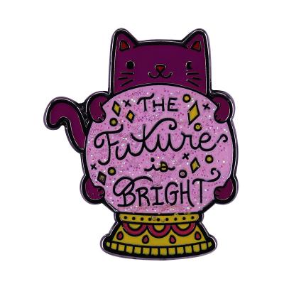 China South Korean Cute Cartoon Cat Remind You Magic Crystal Ball Glitter Brooch Pin for sale