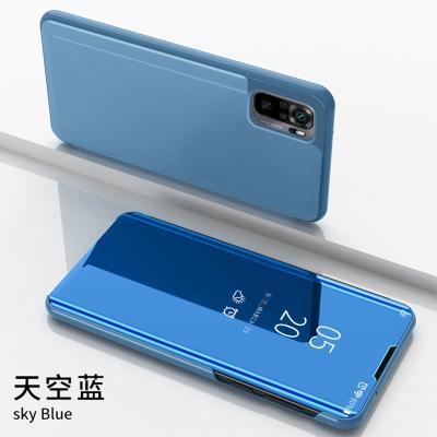 China Mirror Stand Flip Electroplate Case Clear View Plated Electroplate Mirror Smart Flip Cover Mobile Phone Back Case For Xiaomi Redmi Note 10 4G / Note 10S for sale