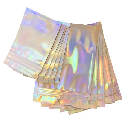 China Child Proof Mylar Moisture Proof Wholesale Packaging Bags Holographic Film Back Up Laser Heat Seal Bag for sale