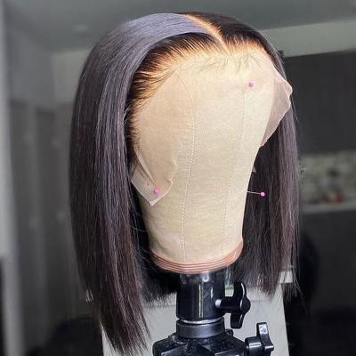 China Cheap Raw Straight Human Hair Bob Wigs Brazilian Seller Transparent Lace Front Virgin Hair Full Hd Straight Lace Frontal Wig for sale