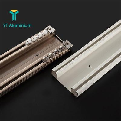 China Aluminum Metal Curtain Rail Track Accessories I Beam Flexible Flat Double Curtain Track for sale